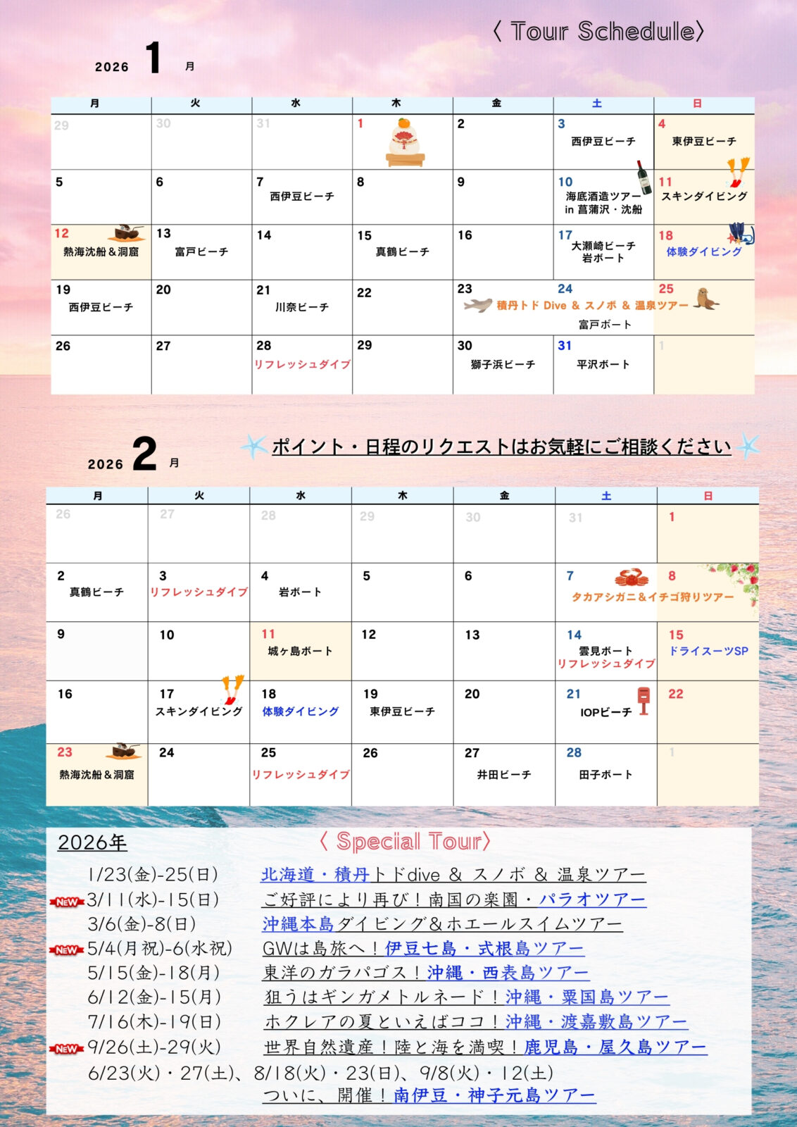 スケジュール,ダイビング